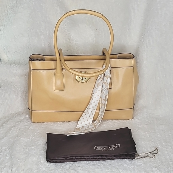 COACH | Madeline Tan Putty Satchel Bag w/Logo Scarf & Dust bag - Picture 1 of 16